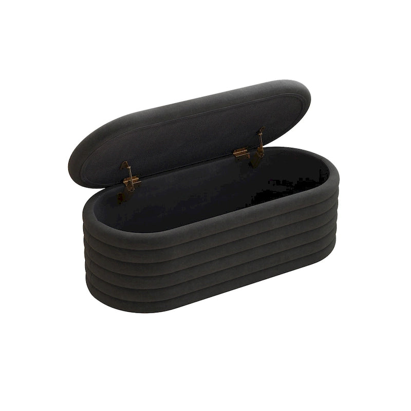 Upholstered Chenille Storage Ottoman Bench with Flip-Top Safety Hinge