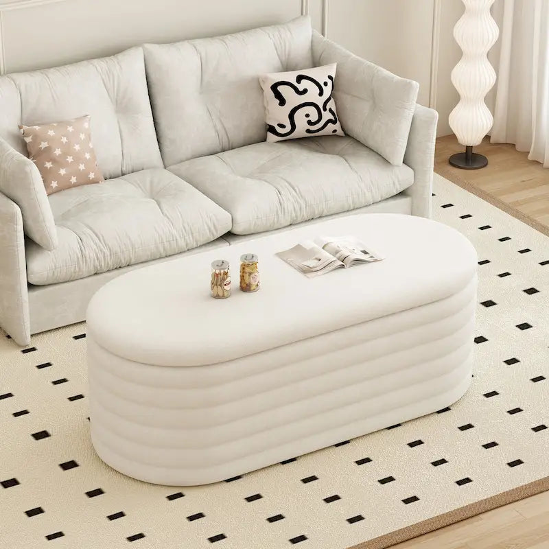 Upholstered Chenille Storage Ottoman Bench with Flip-Top Safety Hinge