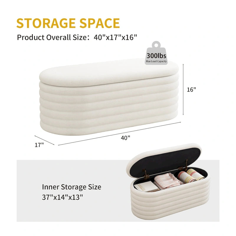 Upholstered Chenille Storage Ottoman Bench with Flip-Top Safety Hinge