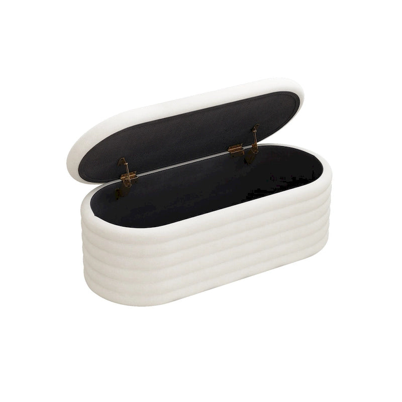 Upholstered Chenille Storage Ottoman Bench with Flip-Top Safety Hinge