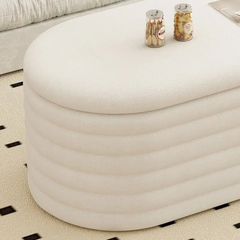Upholstered Chenille Storage Ottoman Bench with Flip-Top Safety Hinge