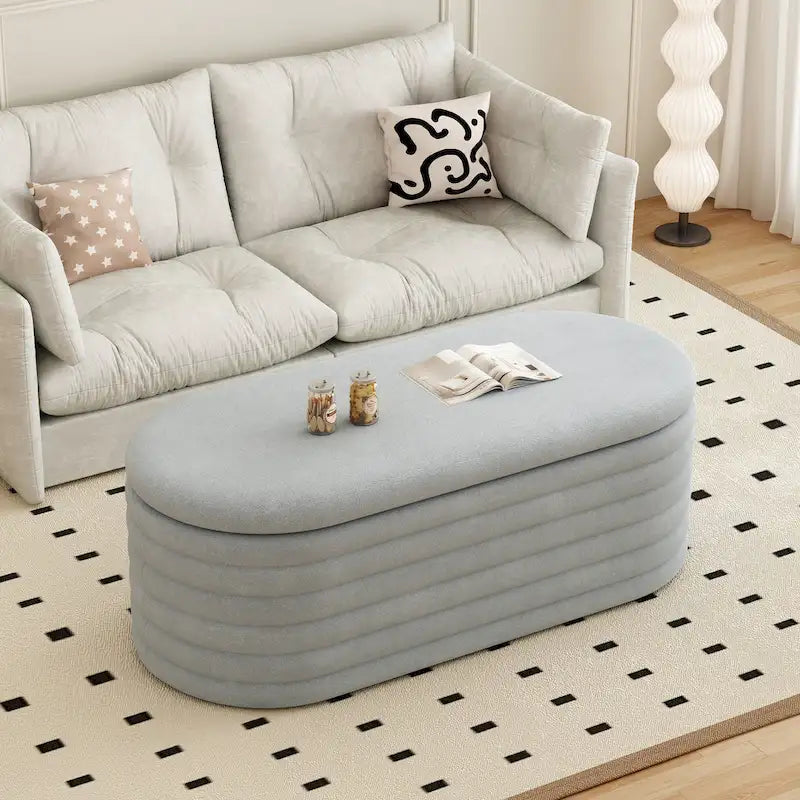 Upholstered Chenille Storage Ottoman Bench with Flip-Top Safety Hinge