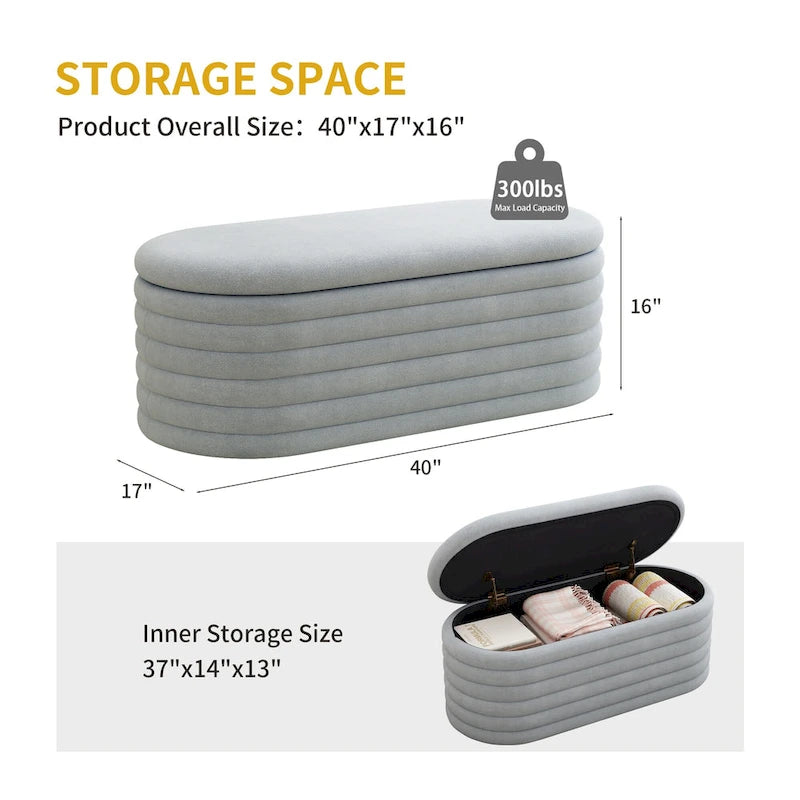 Upholstered Chenille Storage Ottoman Bench with Flip-Top Safety Hinge