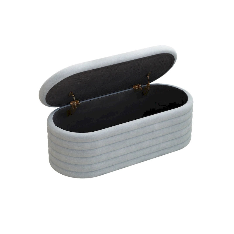 Upholstered Chenille Storage Ottoman Bench with Flip-Top Safety Hinge