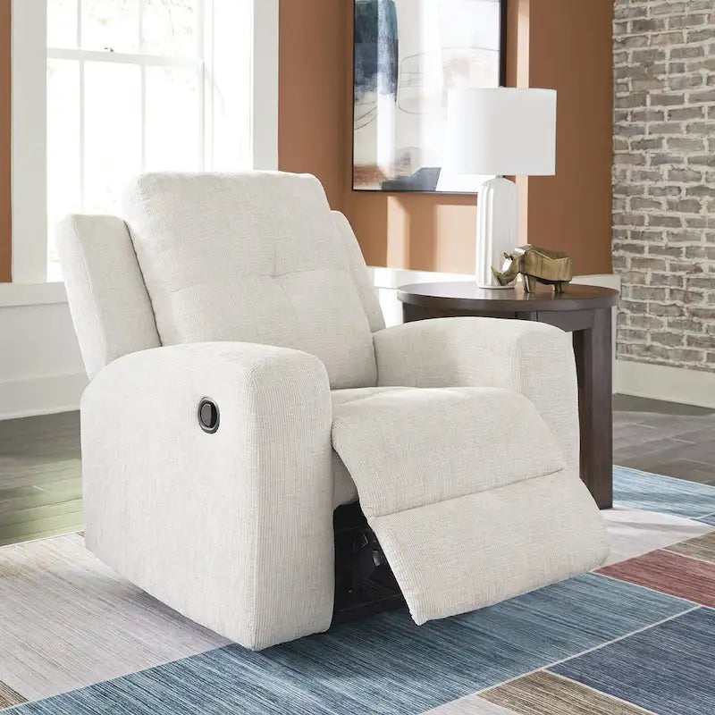 Zero Wall Recliner Chair Tufted Back Beige Orange Polyester Upholstery Pull Tab