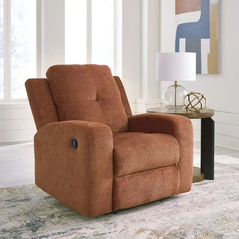 Zero Wall Recliner Chair Tufted Back Beige Orange Polyester Upholstery Pull Tab