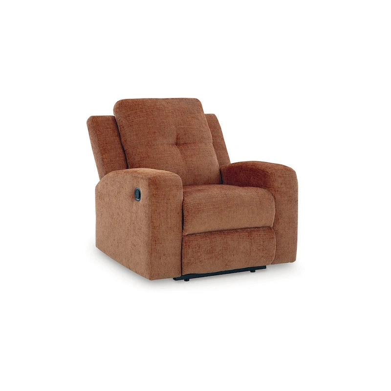 Zero Wall Recliner Chair Tufted Back Beige Orange Polyester Upholstery Pull Tab