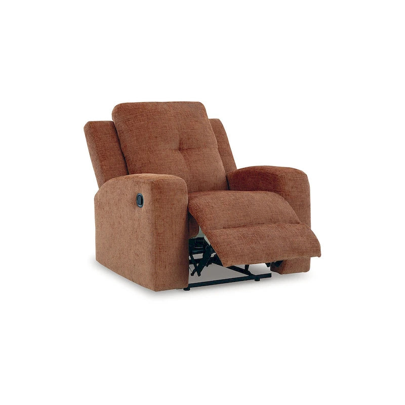 Zero Wall Recliner Chair Tufted Back Beige Orange Polyester Upholstery Pull Tab