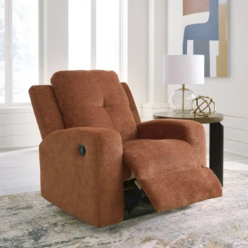 Zero Wall Recliner Chair Tufted Back Beige Orange Polyester Upholstery Pull Tab