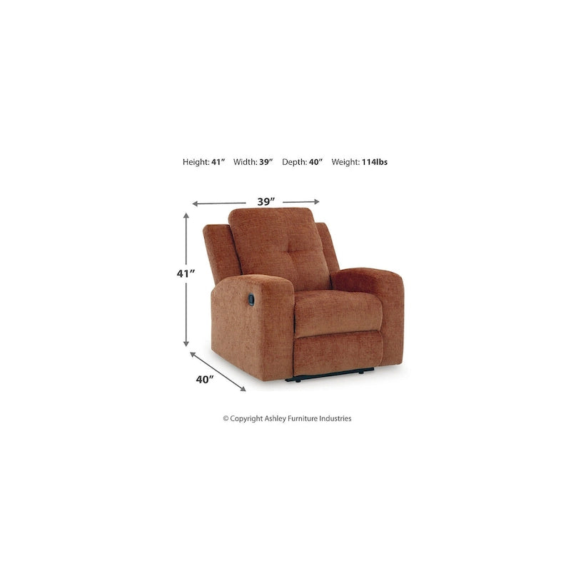 Zero Wall Recliner Chair Tufted Back Beige Orange Polyester Upholstery Pull Tab