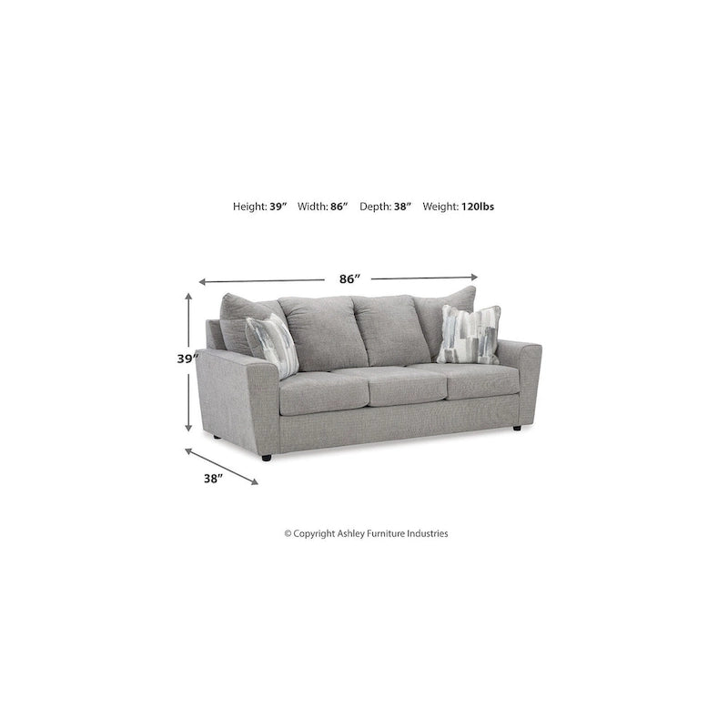 Gray Chenille Upholstered Sofa with Flared Arms and Accent Pillows