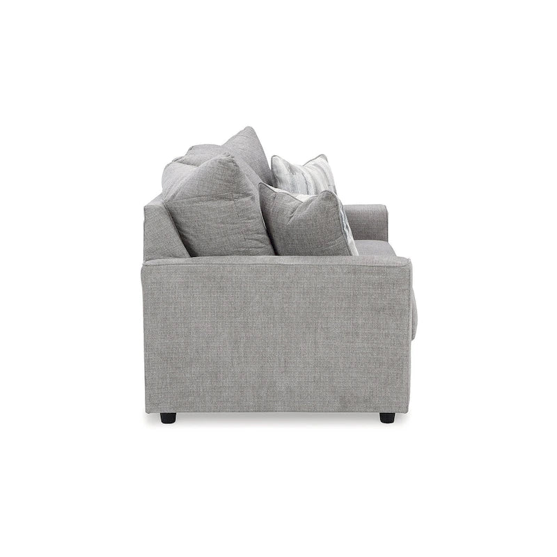Gray Chenille Upholstered Sofa with Flared Arms and Accent Pillows