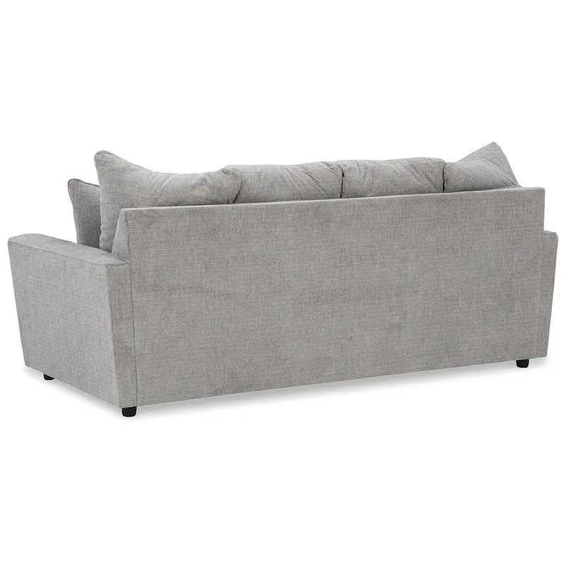 Gray Chenille Upholstered Sofa with Flared Arms and Accent Pillows