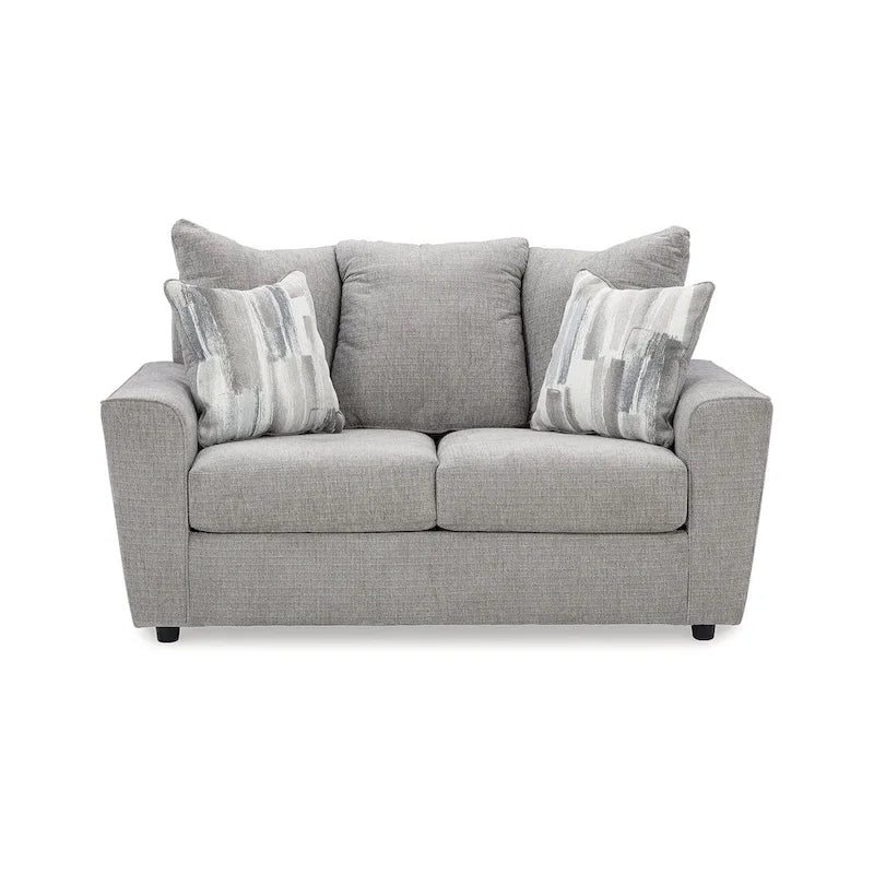 Gray Chenille Upholstered Sofa with Flared Arms and Accent Pillows