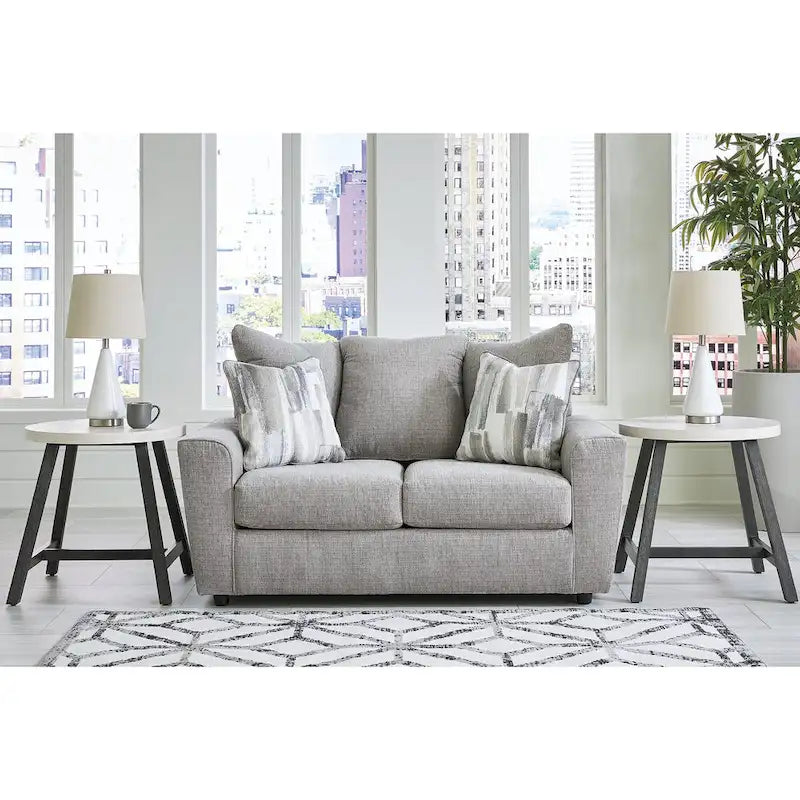 Gray Chenille Upholstered Sofa with Flared Arms and Accent Pillows