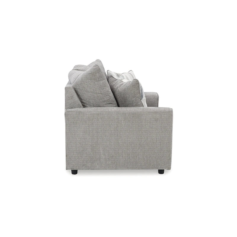 Gray Chenille Upholstered Sofa with Flared Arms and Accent Pillows