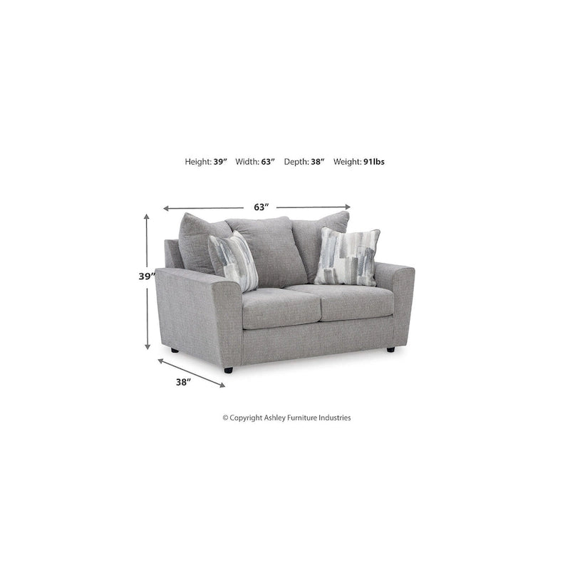 Gray Chenille Upholstered Sofa with Flared Arms and Accent Pillows