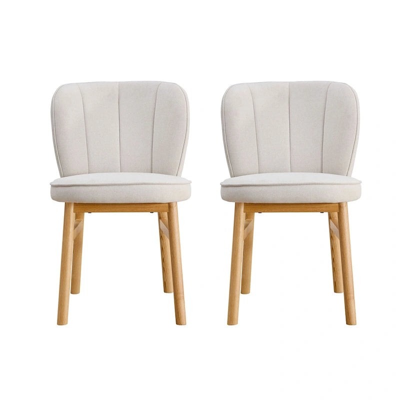 Ivory Upholstered Shell-Back Dining Chair with Natural Ash Wood Legs