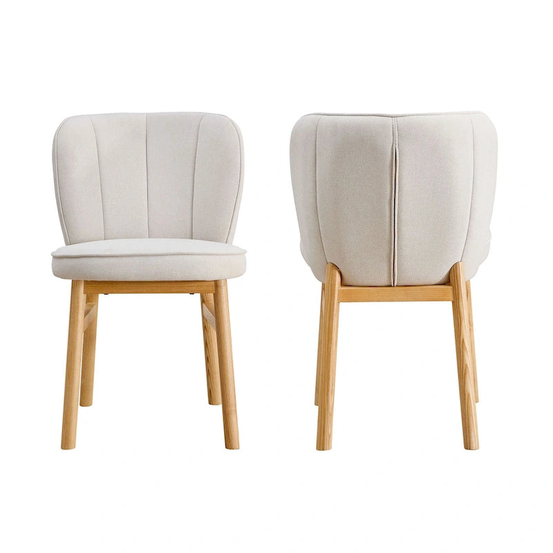 Ivory Upholstered Shell-Back Dining Chair with Natural Ash Wood Legs