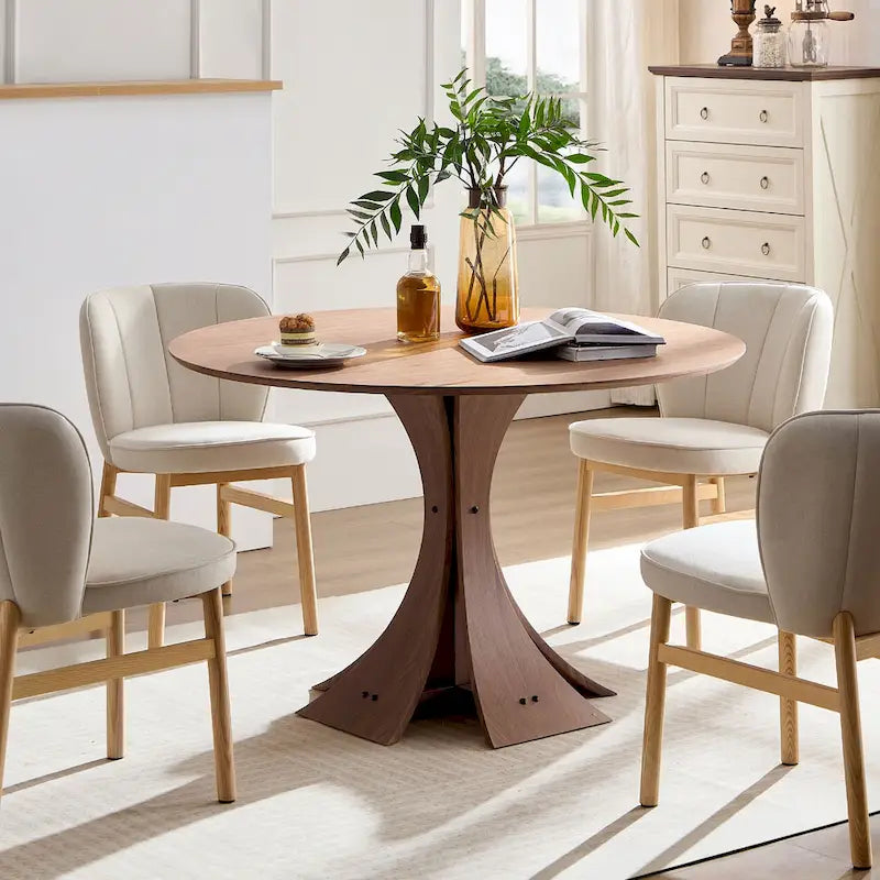 Ivory Upholstered Shell-Back Dining Chair with Natural Ash Wood Legs