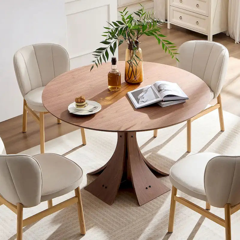Ivory Upholstered Shell-Back Dining Chair with Natural Ash Wood Legs