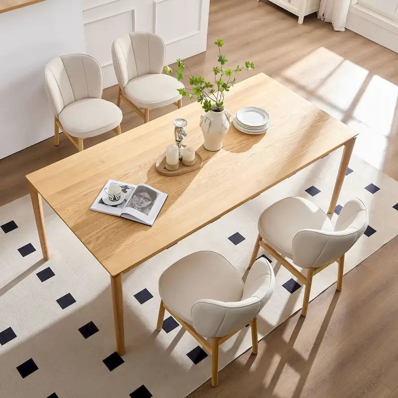 Ivory Upholstered Shell-Back Dining Chair with Natural Ash Wood Legs