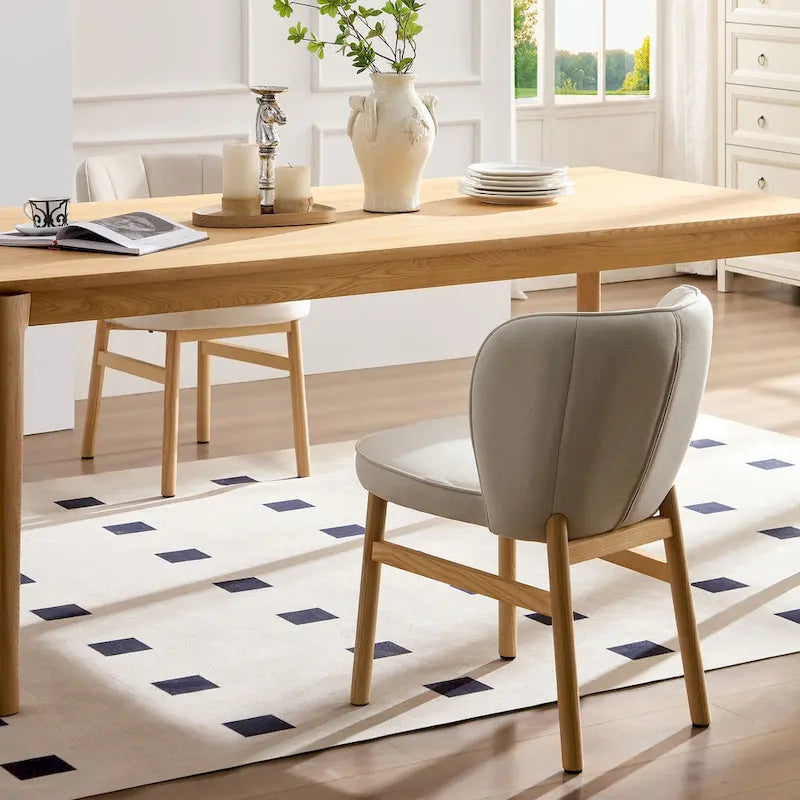 Ivory Upholstered Shell-Back Dining Chair with Natural Ash Wood Legs
