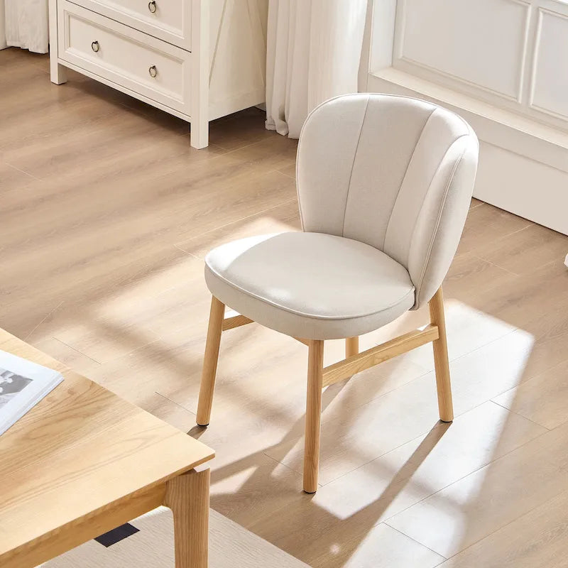 Ivory Upholstered Shell-Back Dining Chair with Natural Ash Wood Legs