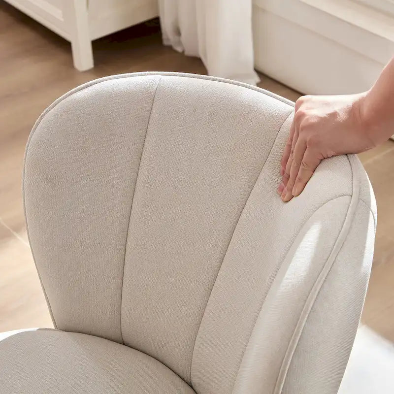 Ivory Upholstered Shell-Back Dining Chair with Natural Ash Wood Legs