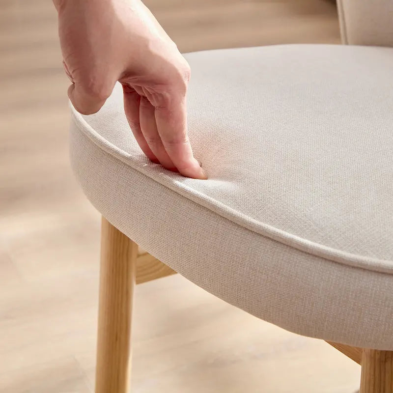 Ivory Upholstered Shell-Back Dining Chair with Natural Ash Wood Legs