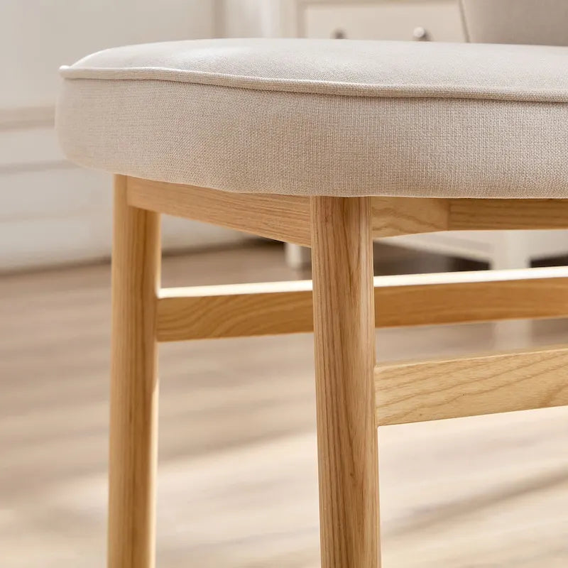 Ivory Upholstered Shell-Back Dining Chair with Natural Ash Wood Legs