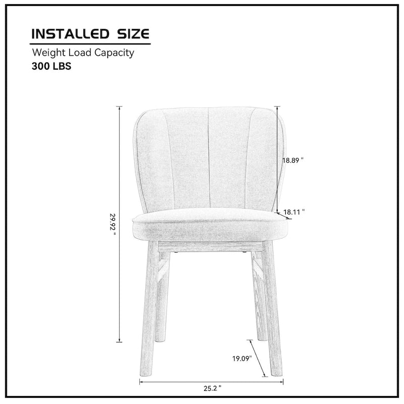 Ivory Upholstered Shell-Back Dining Chair with Natural Ash Wood Legs