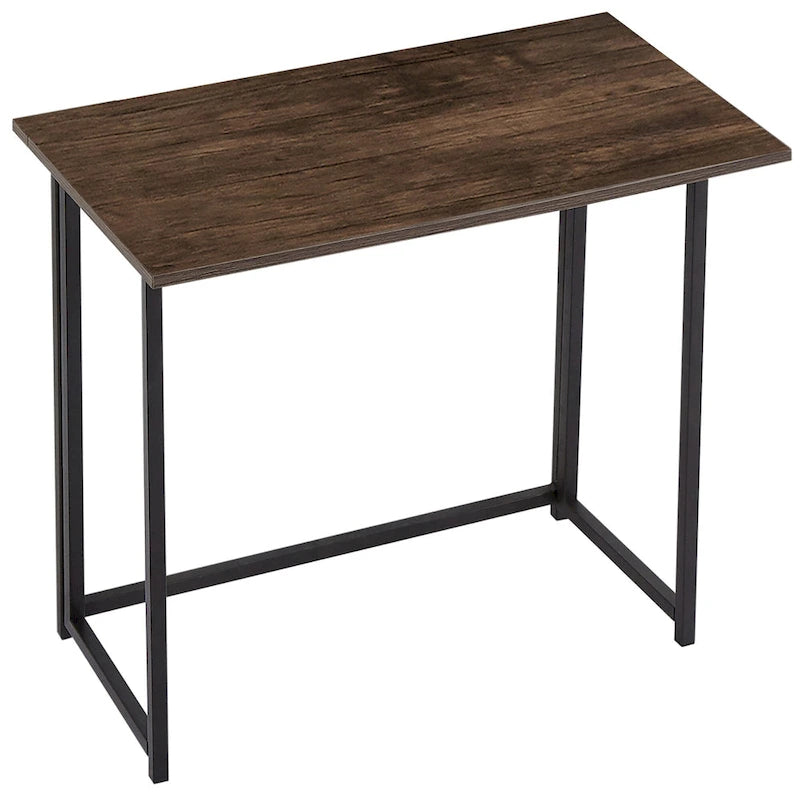 Foldable Writing Desk Brown Industrial Wood Metal Frame Space Saving