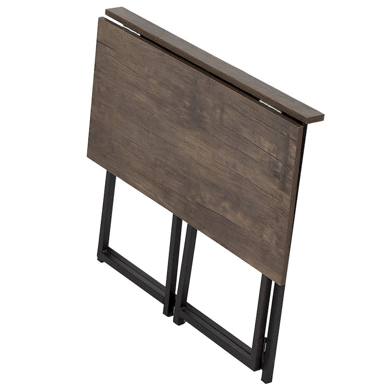 Foldable Writing Desk Brown Industrial Wood Metal Frame Space Saving