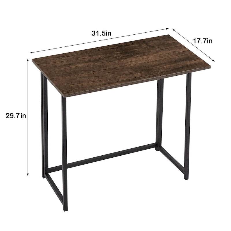 Foldable Writing Desk Brown Industrial Wood Metal Frame Space Saving
