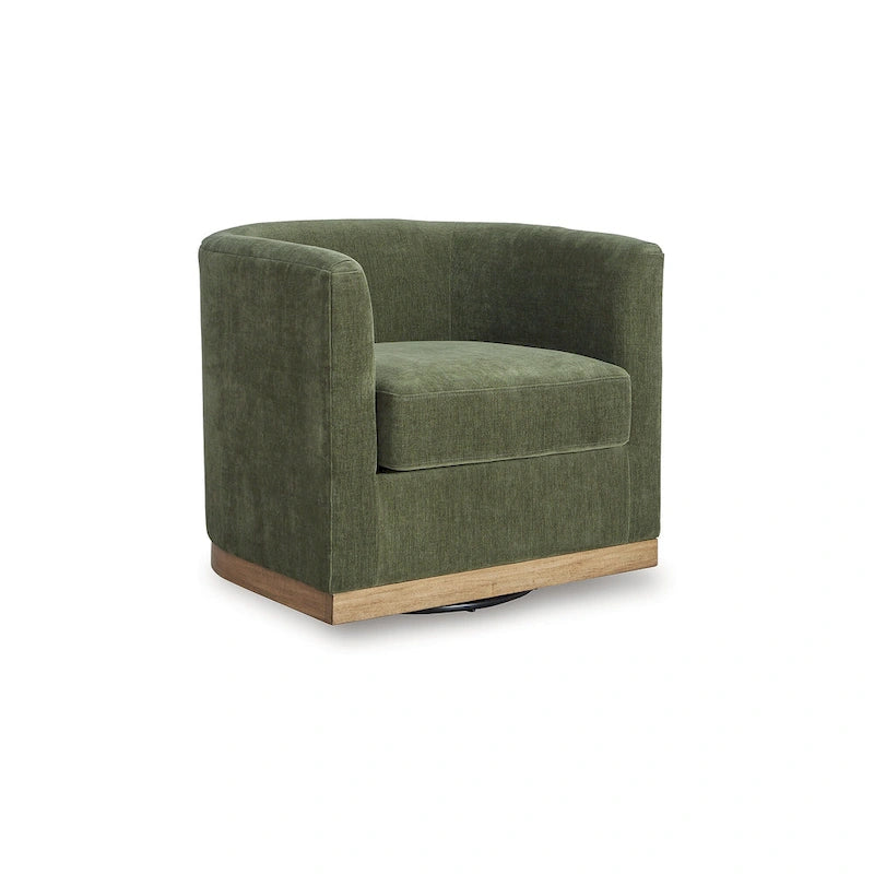 Forest Green Polyester Upholstered Swivel Accent Chair with Wood Base