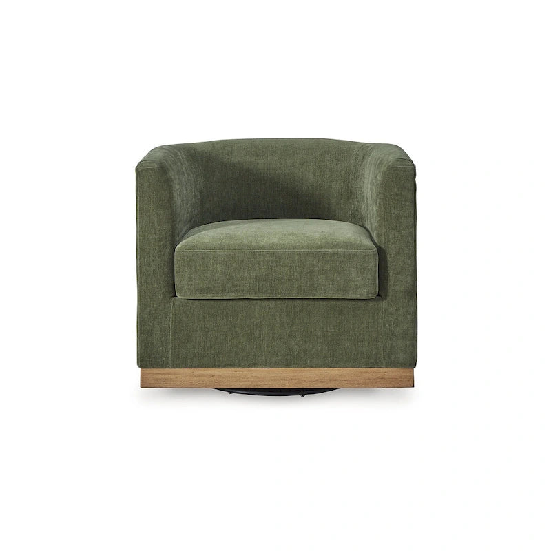 Forest Green Polyester Upholstered Swivel Accent Chair with Wood Base