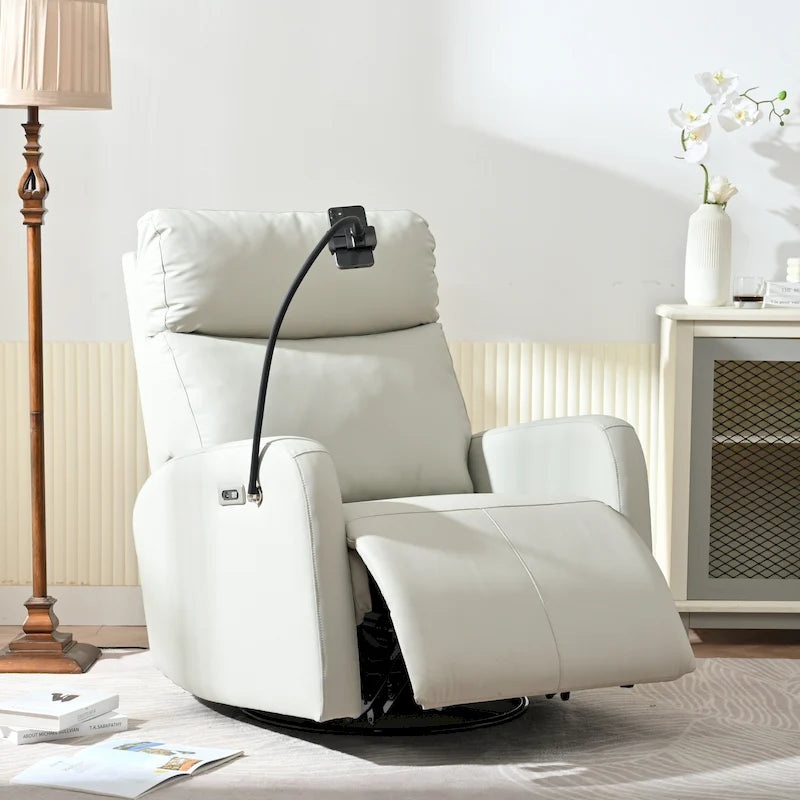 Power Recliner Swivel Rocker Chair with USB Port Light Gray