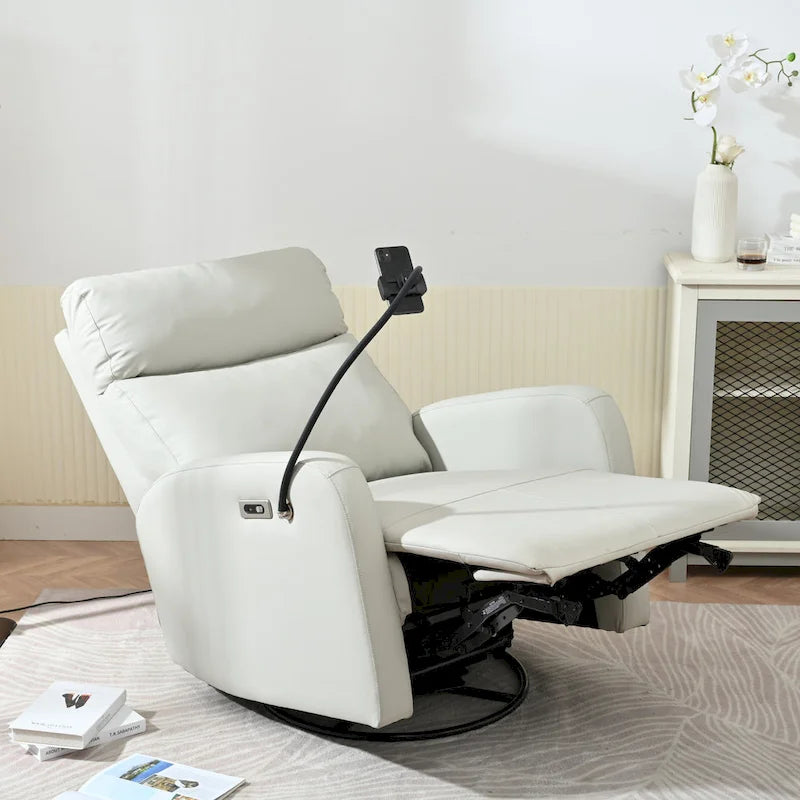 Power Recliner Swivel Rocker Chair with USB Port Light Gray