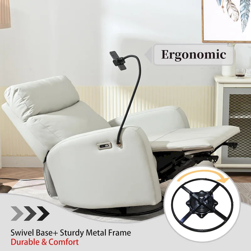 Power Recliner Swivel Rocker Chair with USB Port Light Gray