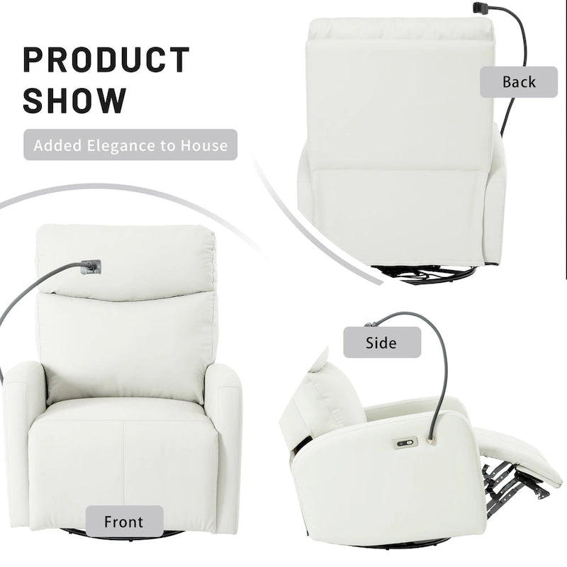 Power Recliner Swivel Rocker Chair with USB Port Light Gray