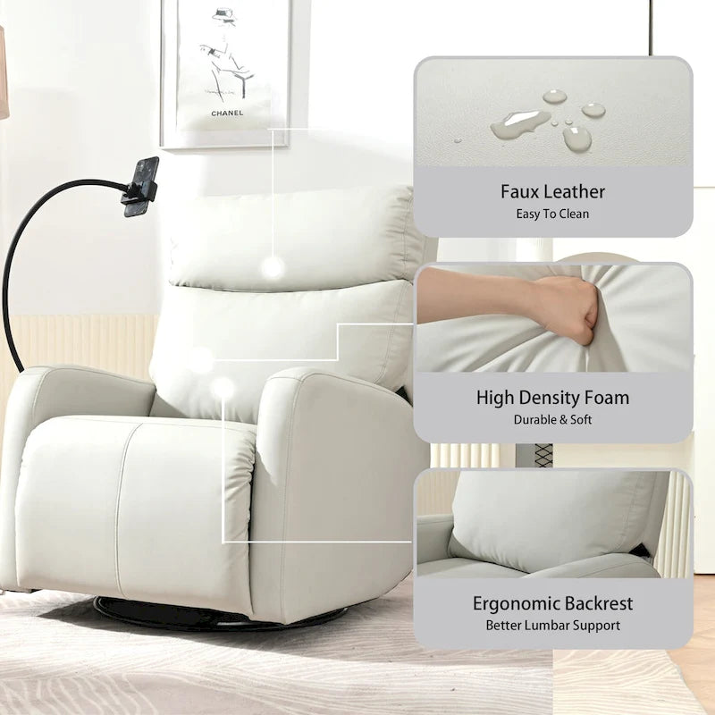 Power Recliner Swivel Rocker Chair with USB Port Light Gray