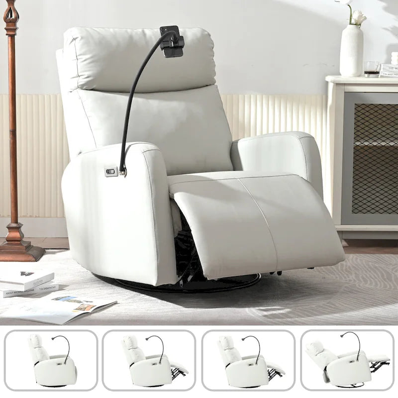Power Recliner Swivel Rocker Chair with USB Port Light Gray