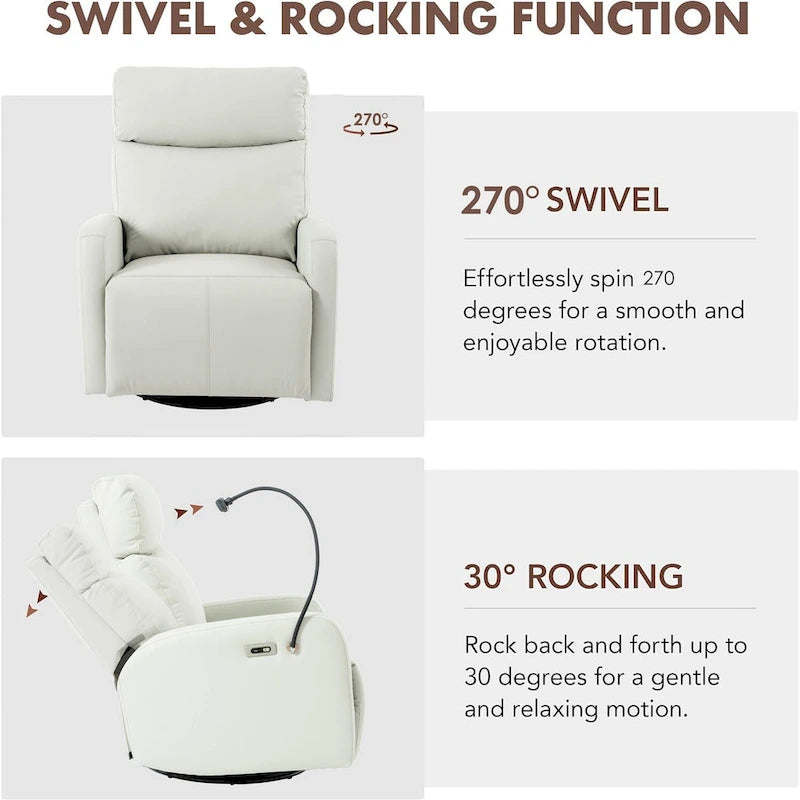 Power Recliner Swivel Rocker Chair with USB Port Light Gray