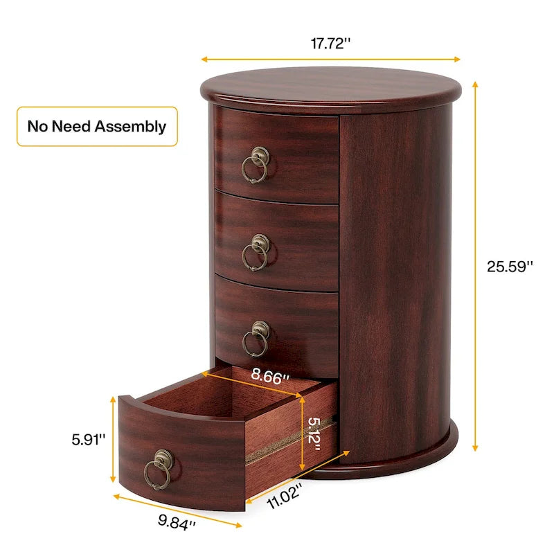 Oval Solid Wood Nightstand with 4 Drawers Cherry Black