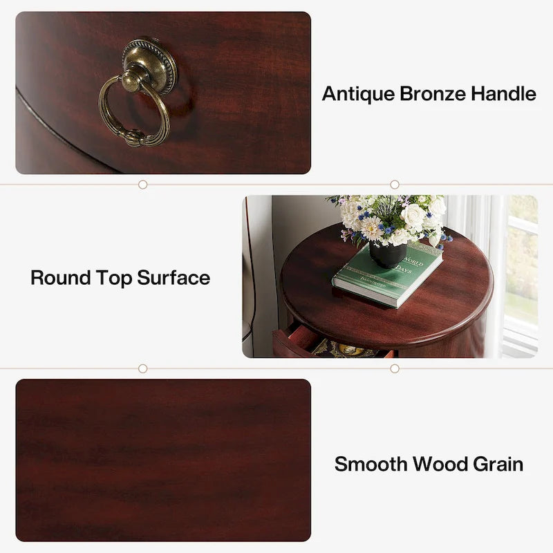 Oval Solid Wood Nightstand with 4 Drawers Cherry Black