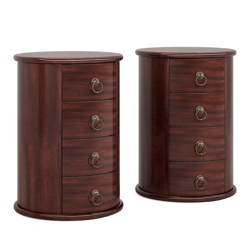 Oval Solid Wood Nightstand with 4 Drawers Cherry Black