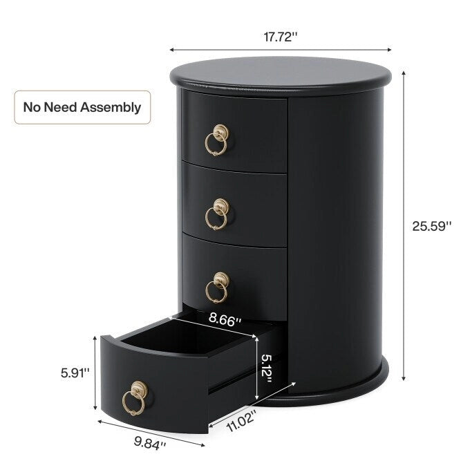 Oval Solid Wood Nightstand with 4 Drawers Cherry Black
