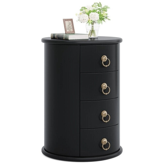 Oval Solid Wood Nightstand with 4 Drawers Cherry Black