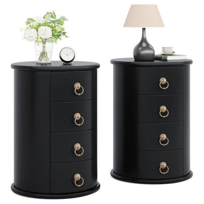 Oval Solid Wood Nightstand with 4 Drawers Cherry Black
